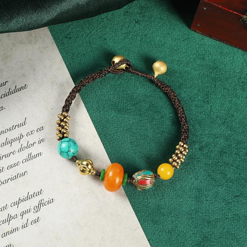 Original design woven Tibetan yellow honey bracelet men's and women's personalized Tibetan bracelet Nepalese style accessories