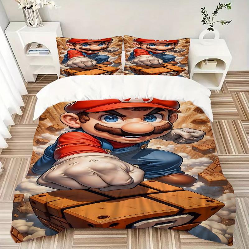 3pc Mario Adventure Bedding Set Guest Room Bedroom Decor Christmas Halloween Decor Birthday and Holiday Gifts- All Seasons 3pcs Quilt 125