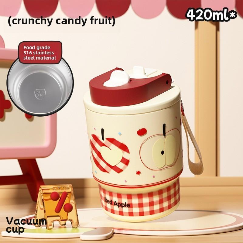 Style Double Drink Insulated Mug For Girls With Straw And Carrying Rope