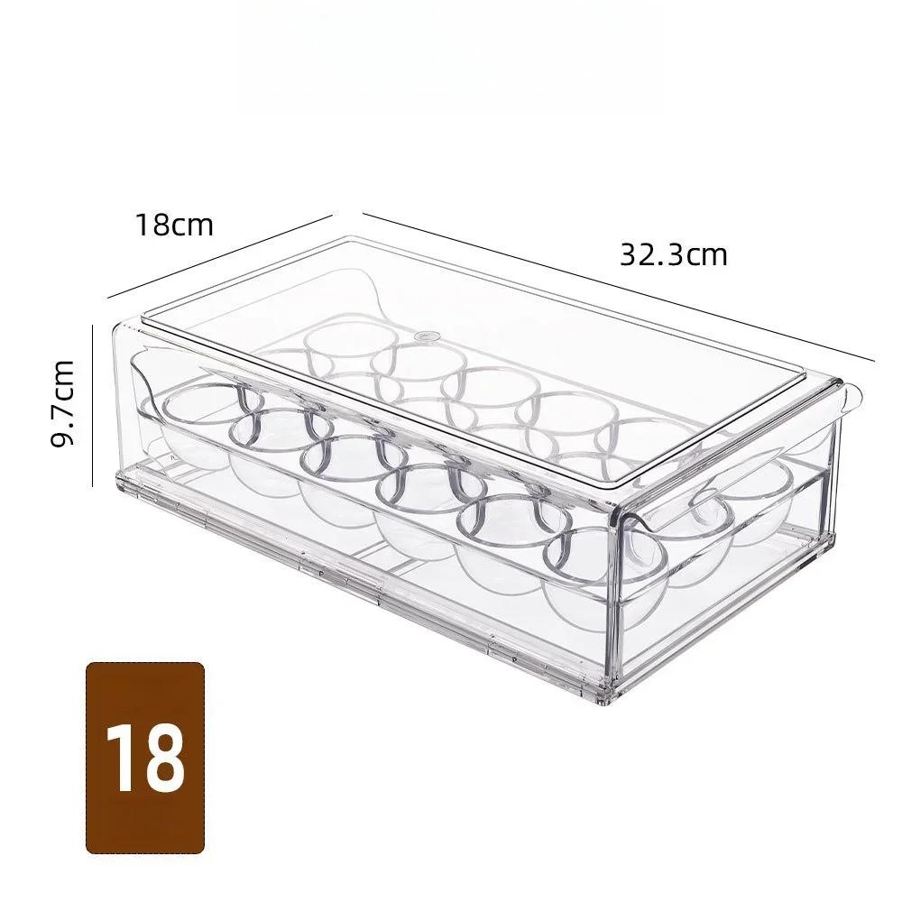 12/18 Grid Drawer Style Egg Holder Food Grade Stackable Fresh Keeping Box Kitchen Fridge Household Egg Storage Organizer Shelf