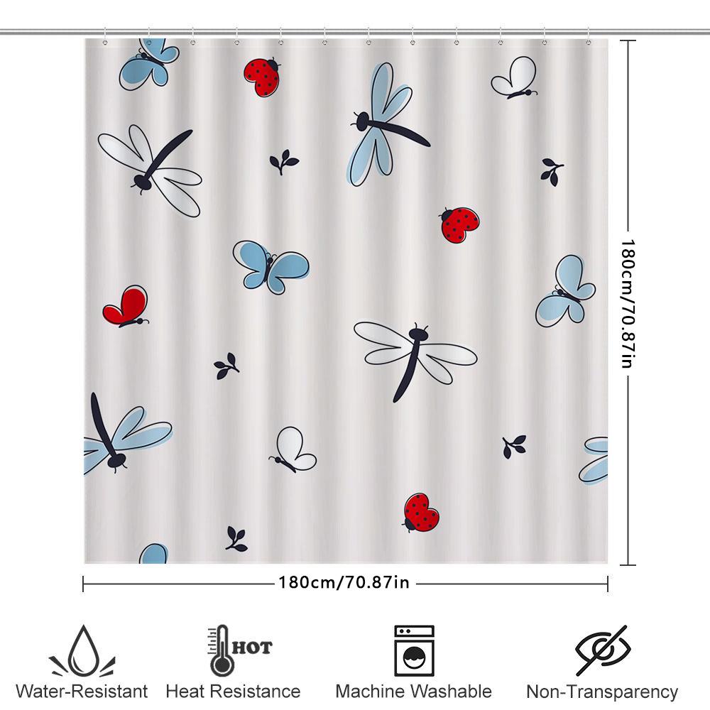 Modern Bathroom Decorstylish Shower Curtain With Dragonflies Ladybugs White Floral Print For Home Decoration Accessories In Bath