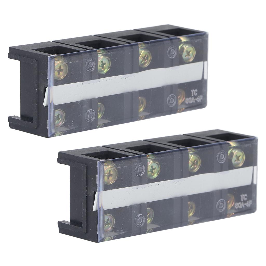 Terminal Strip Dual Rows High Current Screw Terminal Block with Cover 600V 60A 2pcs 4 Position