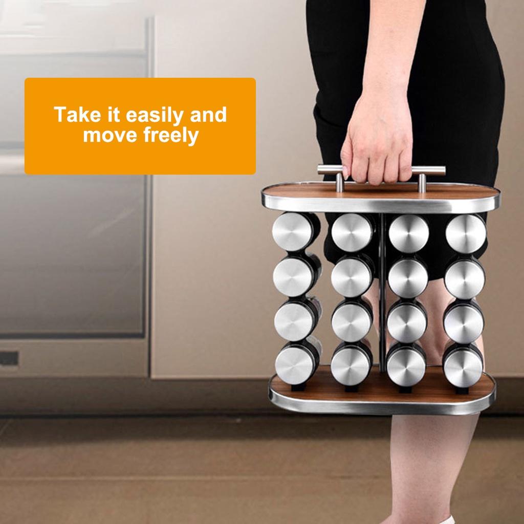 Spice Jar Rack Cruet Condiment Bottle Coffee Sugar Seal Jar Container Rack 16Pcs Kitchen Stainless Steel Condiment Set 11.53x11.02in