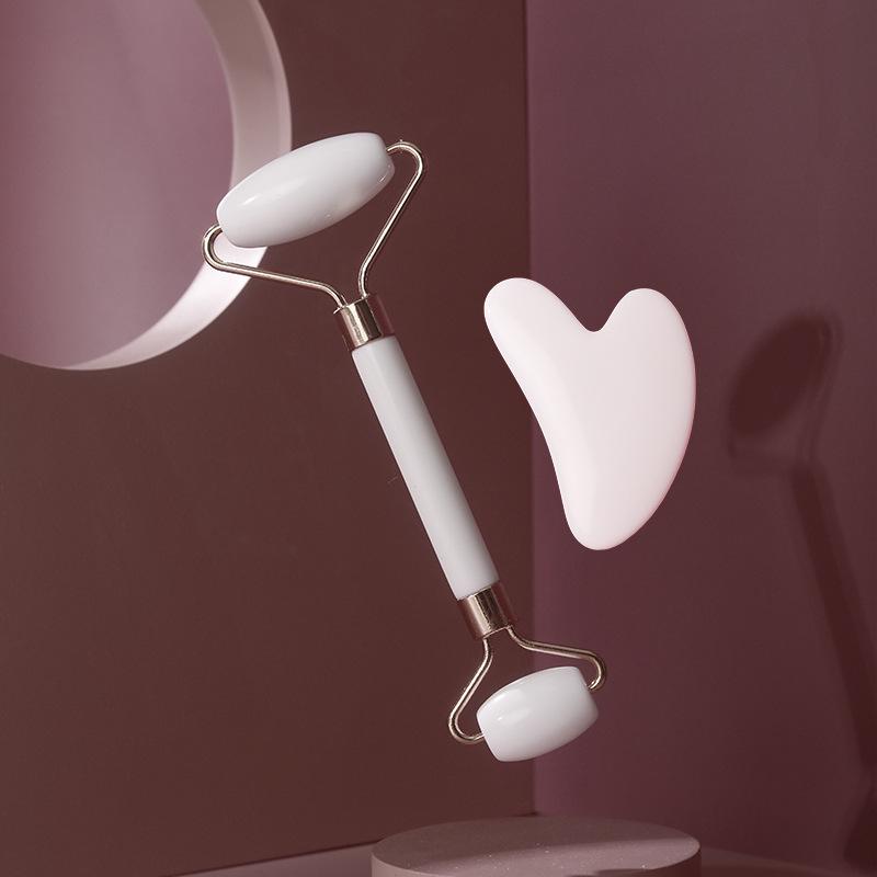 

Набор нефритовых двусторонних массажных роликов для лица Gua Sha Board белый