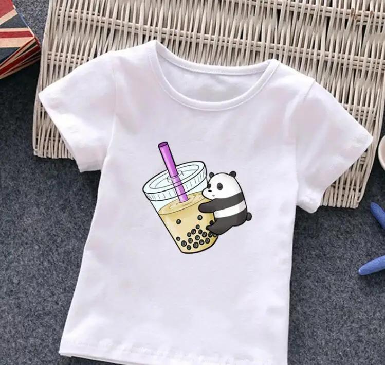 Cartoon Panda Graphic Tees Lovely Kids TShirt Cute Milk Tea Printed Baby Boys Girls Toddler Clothes Hot Sale