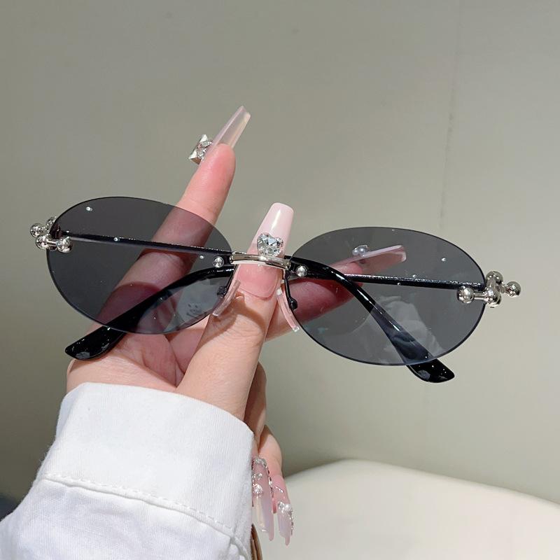 Vintage Rimless Oval Sunglasses Women For Men Luxury Brand Designer Sun Glasses Punk Popular Metal Ball Sexy Shades Uv400