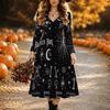 Halloween Women's Red Floral Print Midi Dress A Line Dress Vacation Casual Daily Regular Fit  Long Sleeve V Neck Black  Spring Fall