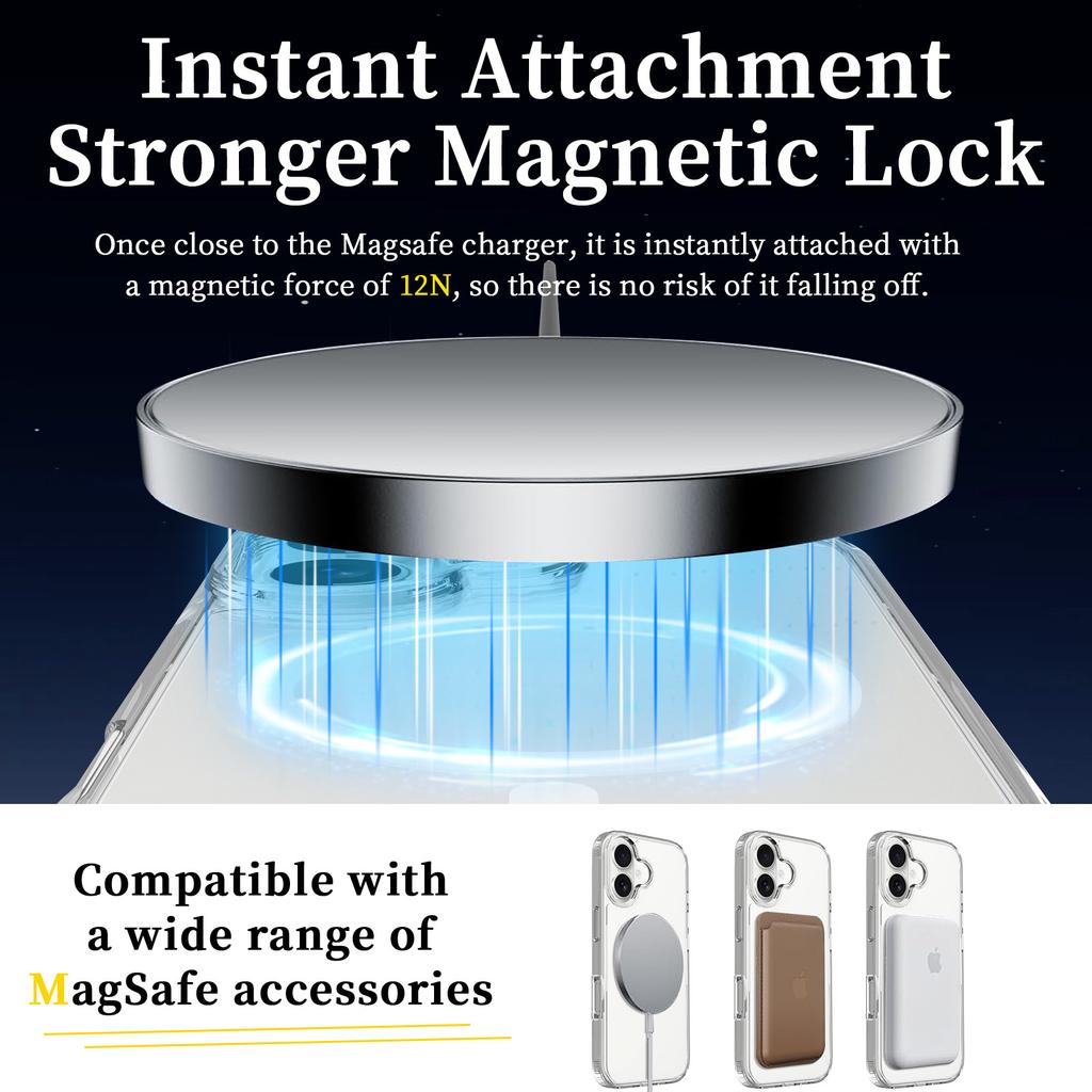For iPhone 17 Case Compati with MagSafe PC+TPU Clear Phone Cover with Tempered Glass Screen Protector