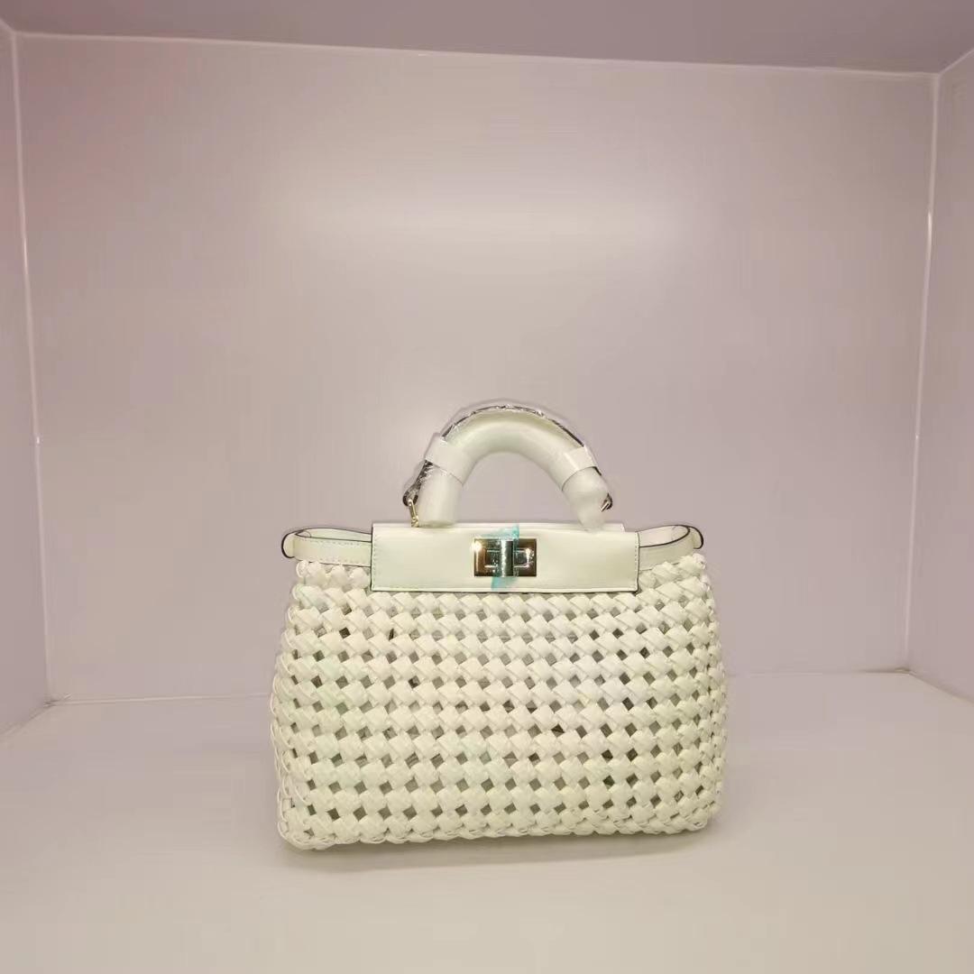 Fashion Designed Metal Lock Soft Leather Solid Color Female Tote Bags Handbag Woven Style Hollowed-Out Kelly Bags For Women