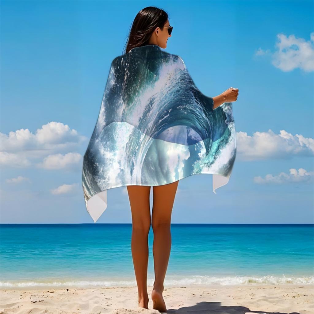 1pc Dynamic Wave Beach Towel - Quick-Dry Absorbent 230gsm Polyester, Modern Oceanic Design for Summer Travel, Pool, Beach & Outd