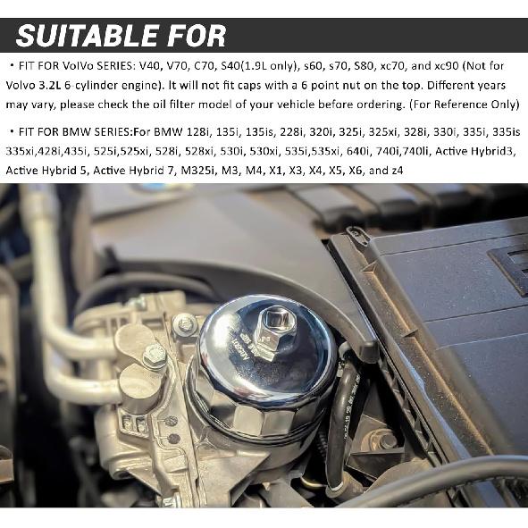 86.4Mm 16Flutes Oil Filter Cap Wrench Removal Tool Socket For BMW Engines/For Volvo With 86Mm Filter Housing Caps, Silver Heavy-Duty Alloy Steel