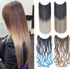 One Piece No Clips Hairpieces Ombre Color Elasticity Invisible Wire Fish Line Wavy Synthetic Hair Extension