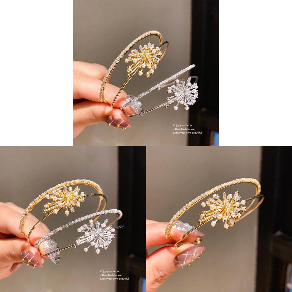 Elegant Zircon Pearl Firework Double Layer Open Bracelet For Women Fashion Accessories