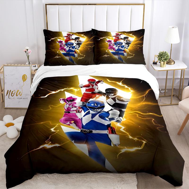 Set Copripiumino Stampato 3 Pezzi Lightning Power Rangers - Include 1 Copripiumino e 2 Federe, Lavabile in Lavatrice - Adatto a Tutte le Stagioni.F035