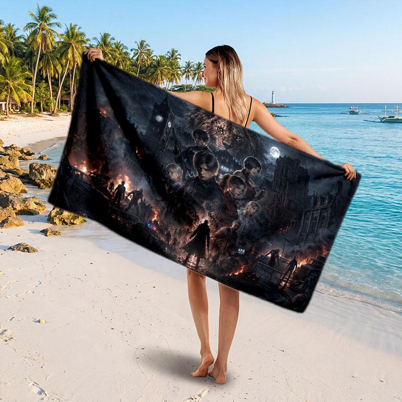Large Beach TowelResident Evil Soft Absorbent Towel Beach Bath Home Use