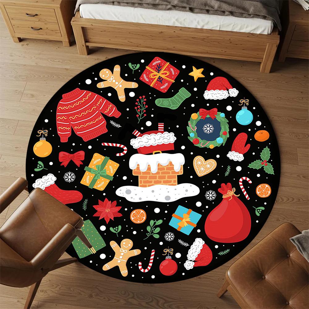 1pc Christmas, holiday Round Chair mat Area Rug - Non-Slip, Floor Mat for Office, Bedroom, and Indoor Decor -1002019