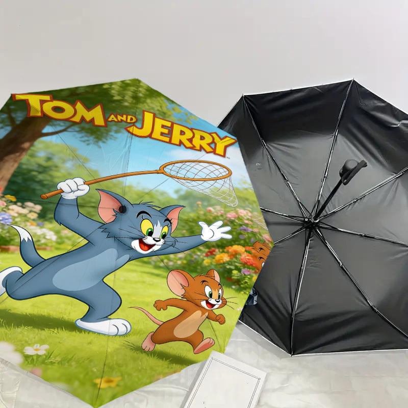 1PC Warner Tom and Jerry Automatic Open/Close Umbrella with Windproof, 106-Rib Sturdy Canopy, Durable Ribs1323A