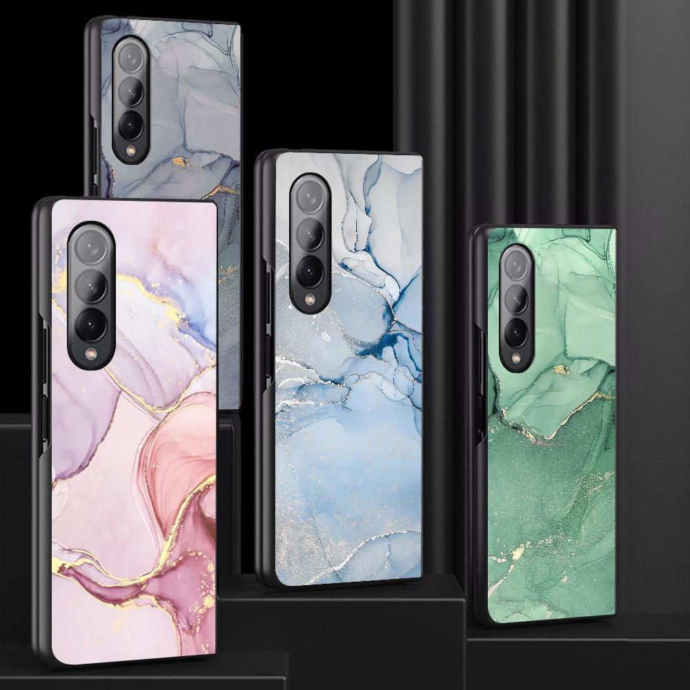 for Samsung Galaxy ZFold4 Z Fold4 Z Fold5 5G Z Fold3 Hard PC Shockproof Cases Cover Granite Marble Back