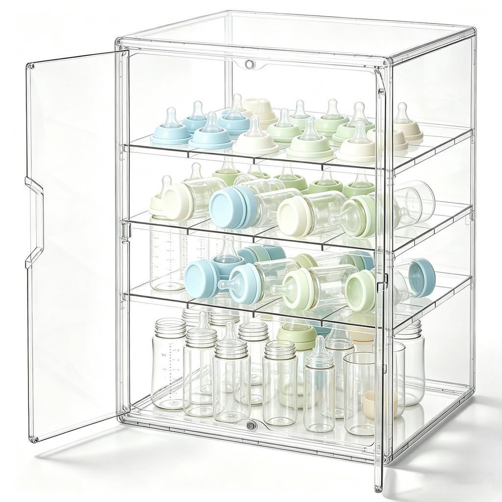 4 Tier Acrylic Baby Bottle Organizer Clear Plastic Bottle Storage Container