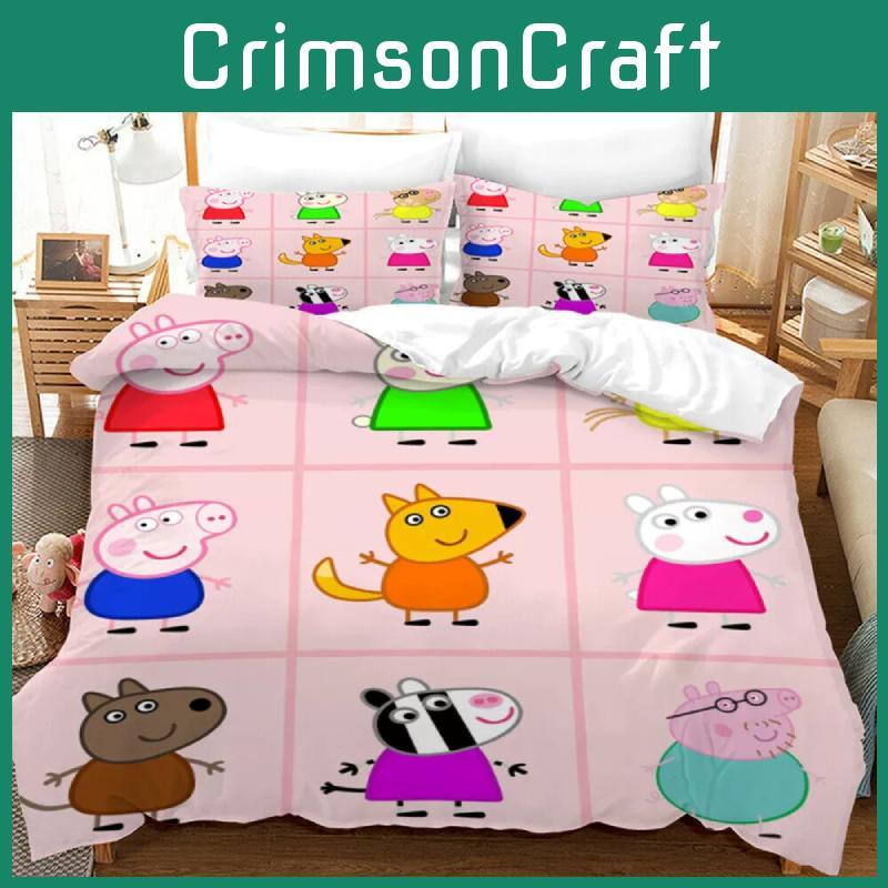 Set Copripiumino Federa Stampa Digitale 3D Peppa Pig per Decorazione Camera dei Bambini