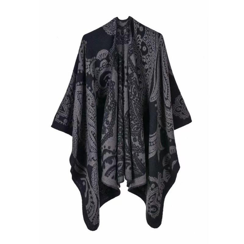 Womens Oversized Knit Shawl Wrap Scarf Ethnic Warm Fleece-Like Cape Travel Winter