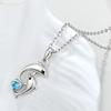S925 Sterling Silver Vintage Twin Dolphin Heart Shaped Blue ZIRCON Charms Pendant Dainty Thin Chain Women Beach Vacation Gift