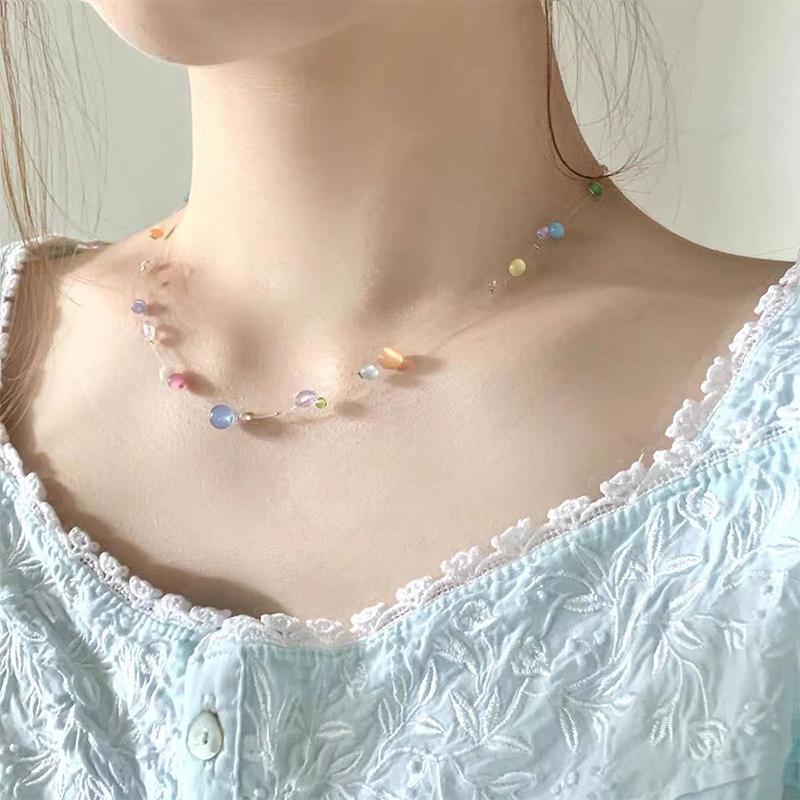 Bohemian Fish Line Beads Choker Candy Color Beach Jewelry Summer Clavicle Necklace For Women Charm Invisible Fishing Line Choker
