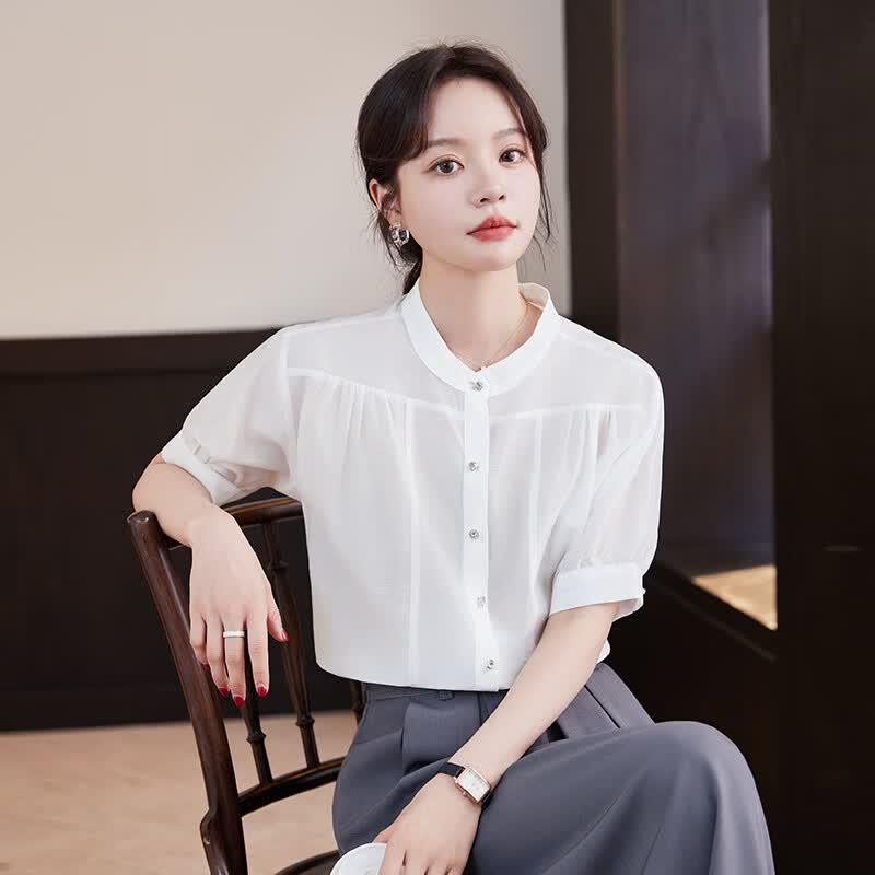Women's Round Neck Short Sleeve Office Blouse