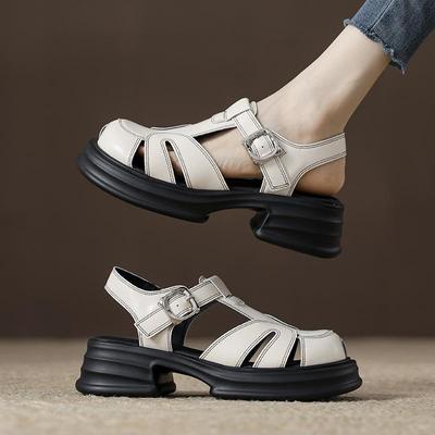 Women's Baotou Sandals Summer Hollow Out Weaving Piggyback Shoes Thick Bottom Casual Beach Sandals