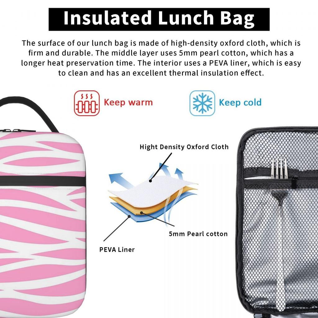 Zebra Patroon Roze Zebra Strepen Geïsoleerde Lunchtas voor Vrouwen Kantoor Koeler Thermische Voedseldoos Tote Lunchboxen Container