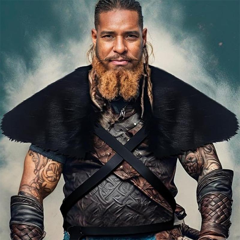 Middeleeuwse Viking Bont Cape Sjaal Kunstbont Kraag Schouder Cape Retro Krijger Ridder Jager Piraat Halloween Cosplay Kostuum One Size black