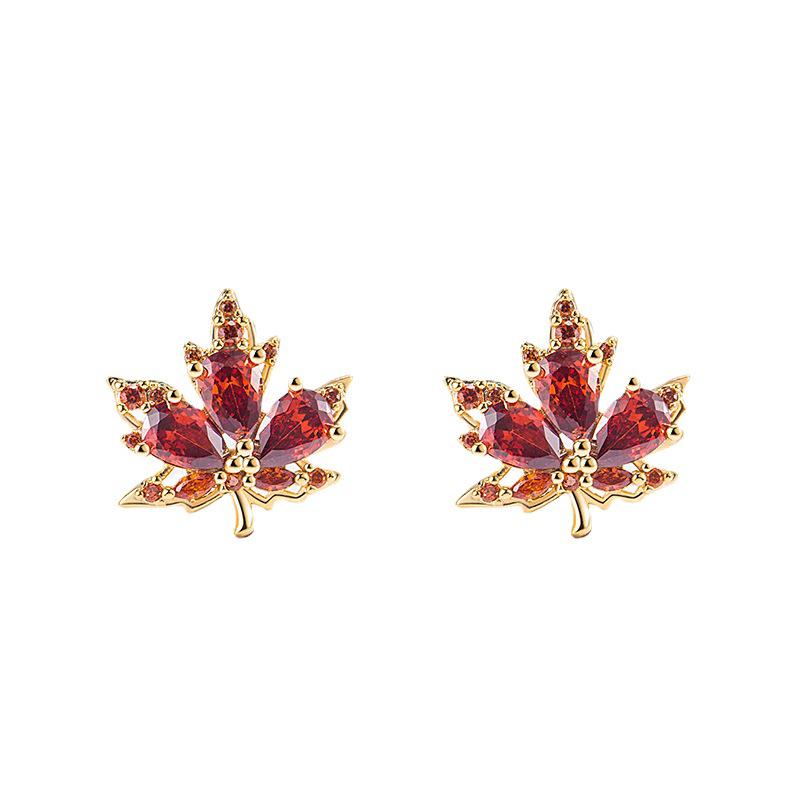 Boucles d'oreilles Feuille d'érable Zircon Rouge Automne - Tendance Nouvel An 2023