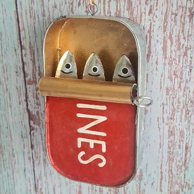 Coastal Style Sardine Can Canned Hanging Ornament Tags Seafood Funny Ornaments Diy Home Decor Tin Sardines Fish Decoration