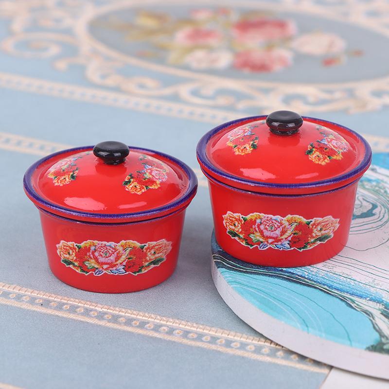 

2Pcs Dollhouse Miniature Nostalgic Life Scene Decoration Enamel Basin Doll Accessories Toys червоний