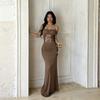 YL26257DGO European and American pure lace splicing one-word shoulder dress, slim-fitting hip-wrapped fishtail dress skirt