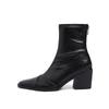 Cowhide version~ Korean version of genuine leather thick heel elastic thin boots women's 2025 new rear zipper small short boots