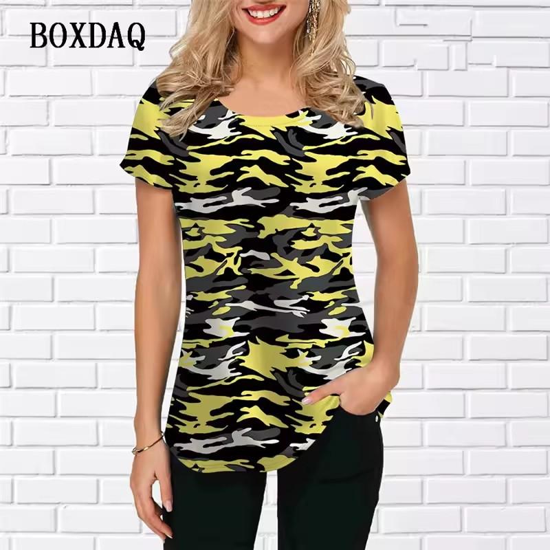 Fashion Women Camo T-Shirts Short Sleeve 3D Print Camouflage Style Ladies T Shirt Loose O-Neck Casual Summer Pullovers Tops Tee