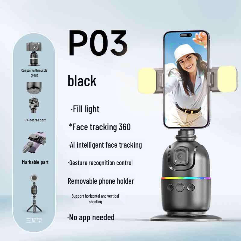 Smart P03 AI Gimbal Stabilizer: 360° Face Tracking, Anti-Shake for Live Streaming & Photography