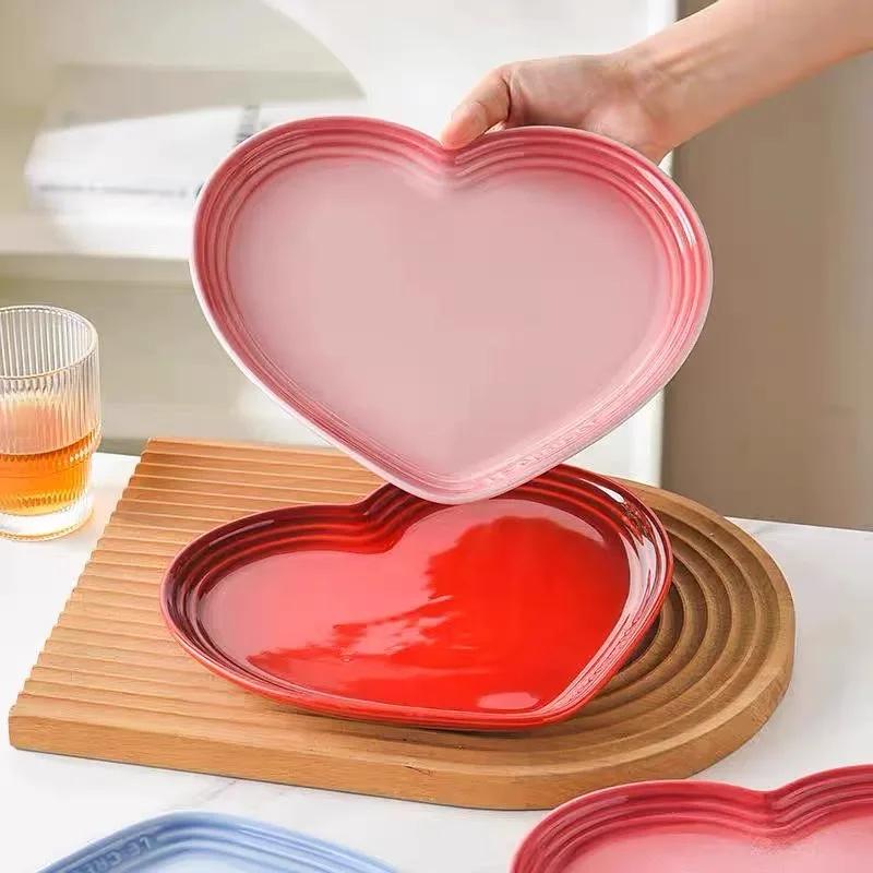 Rainbow Gradient Heart Shaped Dish Fashionable Western Dinnerware Fruit Salad Plate Ceramic Handmade Style