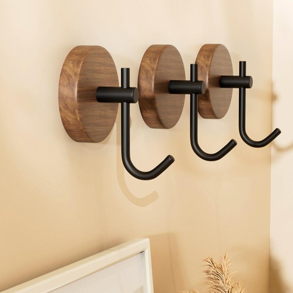 No Drilling Walnut Hanging Hanger Key Holder Robe Hook Adhesive Wall Hooks Coat Storage Rack Key Decoration Hook Wood Hook