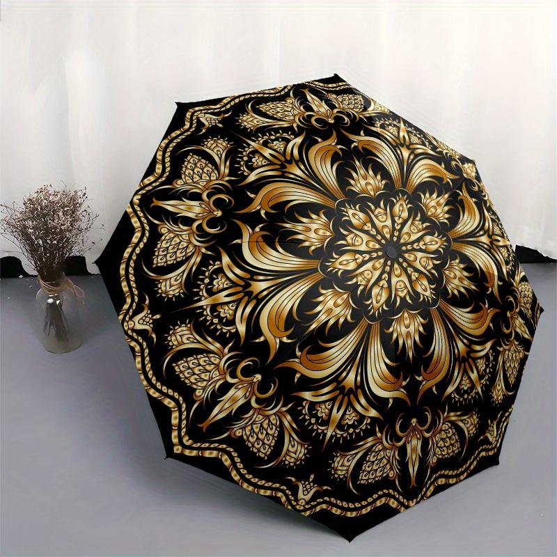 Golden Ornament Circular Pattern  Luxury Decorative Design Umbrella, Portable 3 Fold Compact Umbrella for Men & Women,S284