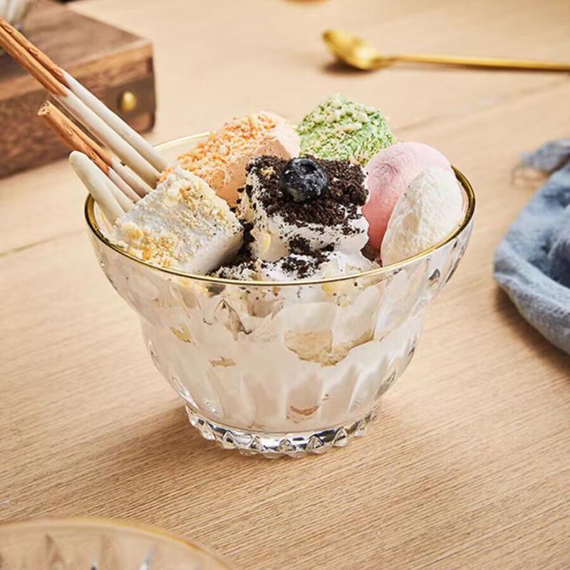 Yujing Engraved Crystal Glass Dessert Bowl - Retro Design for Oatmeal, Fruit, and Ice Cream