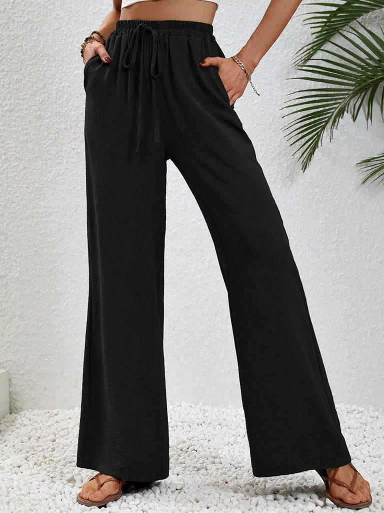 European & American Women's Solid Color Wide-Leg Floor-Length Pants for Spring/Summer 2025