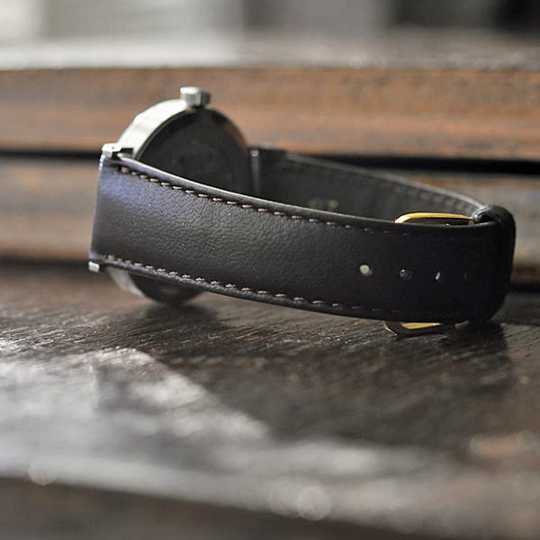 Deer Watch Strap Watch Band Red Deer Leather Replacement In [ROCOTTE] (Black / 19-16mm / Leather) (Made Japan/Genuine Leather)