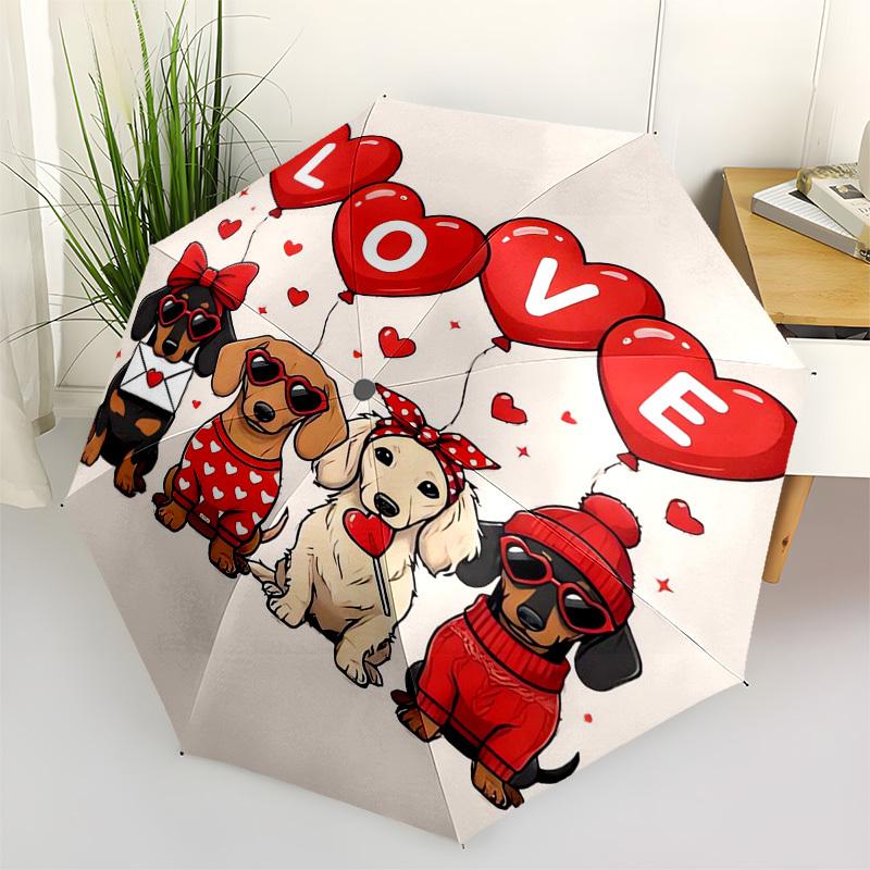 1pc Valentine's Day with cute dogs balloons. Umbrella with Plastic Handle,Suitable for All Seasons Home Travel Outdoor Umbrellaptys31067