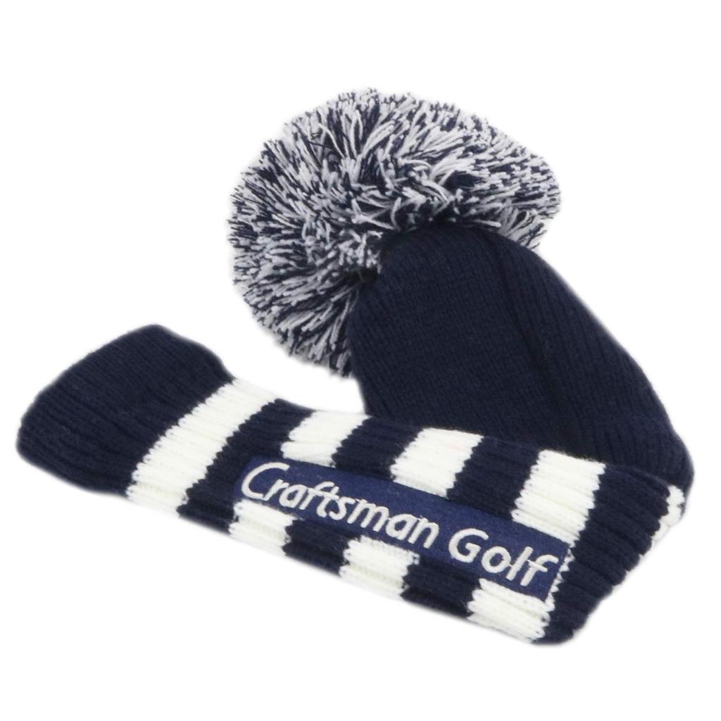 Craftsman Golf Fairway Wood Single Number Knit Club Cover, #F (3, 4, 5, 7, X) Pom-Pom Headcover, Navy/White