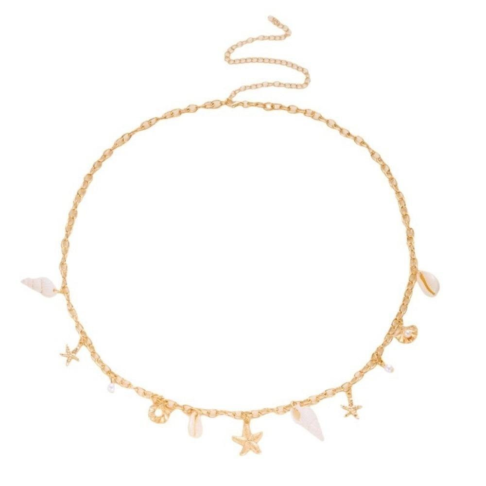 

Multi-pendant Starfish Waist Chain Adjustable Beads Belly Chain Imitation Pearl Body Chain Ladies Style B