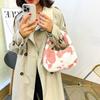 Cute cow print bag for women, autumn/winter new trendy velvet versatile student shoulder underarm plush bag