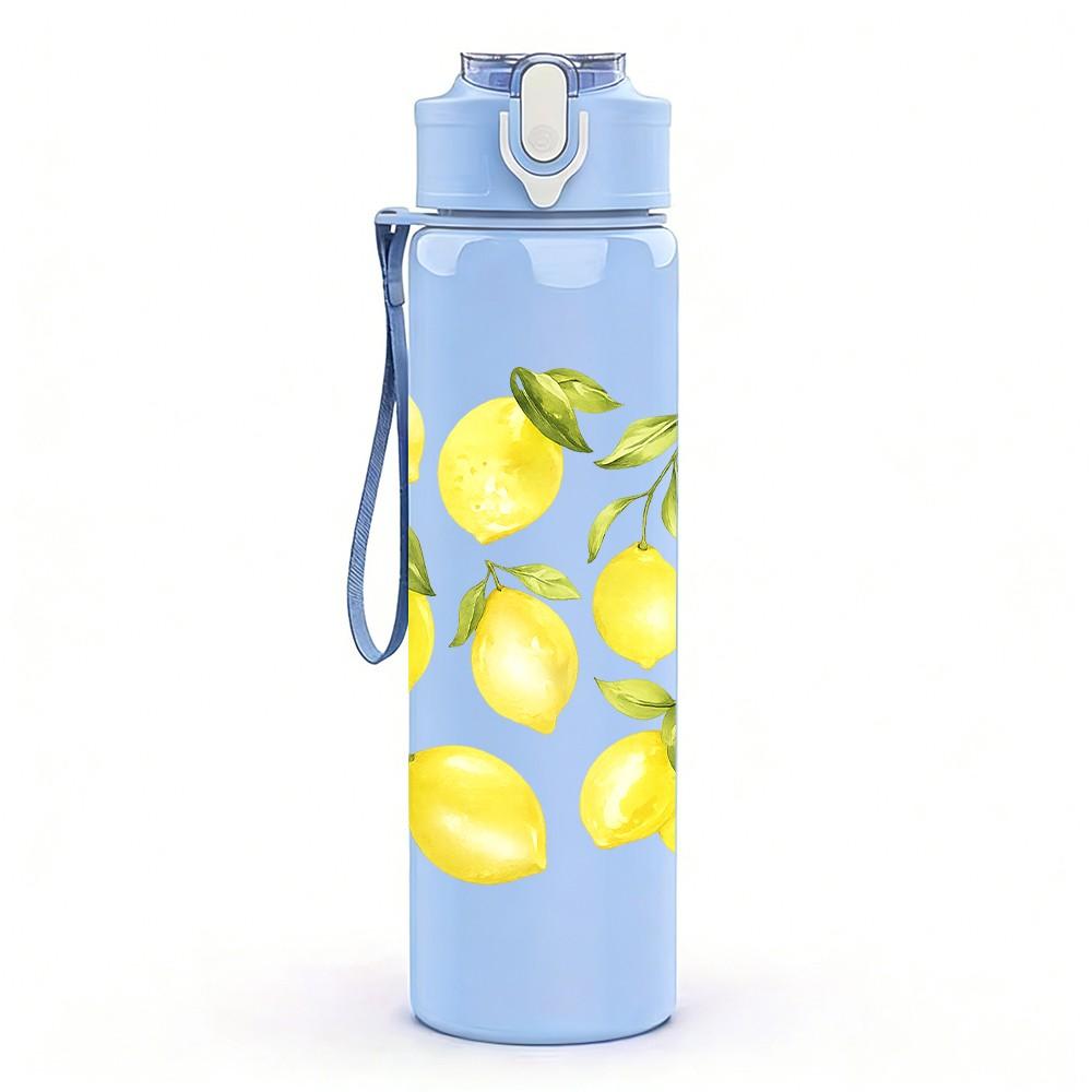 1PC Yellow Lemon Citrus Fruit Pattern Print 750ml Color Plastic Sports Water Bottle Leakproof Flip Straw Lid Suitable for Sports Office Home Use