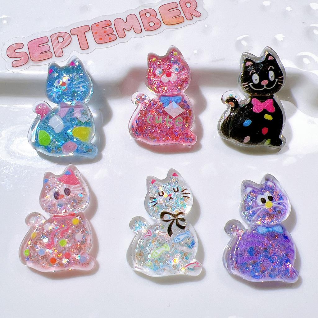 10PCS New Resin Cute Cartoon Shining Cat Series Flat Back Cabochon Home Decor DIY Scrapbook Crafts Jewelry Accessories